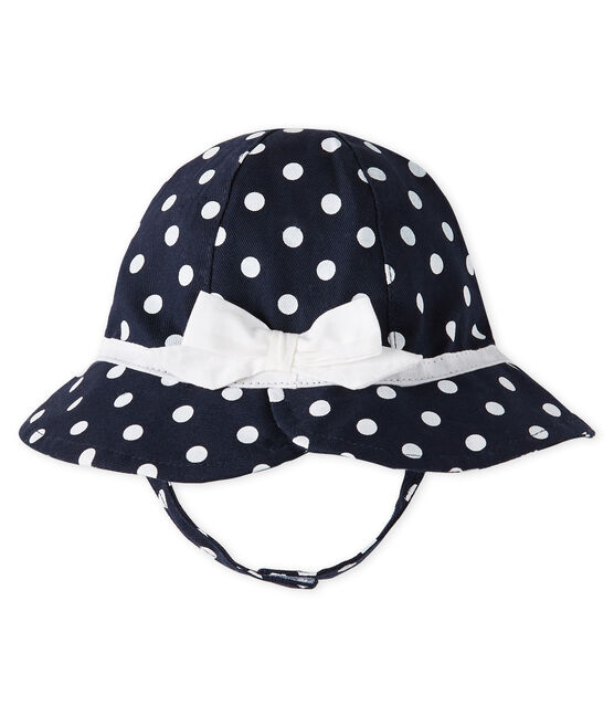 Zonnehoed met stippen voor baby meisje blauw SMOKING/wit MARSHMALLOW