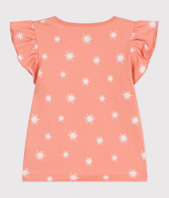 Katoenen T-shirt met korte mouwen en print voor kinderen oranje ABRICOT/ MARSHMALLOW