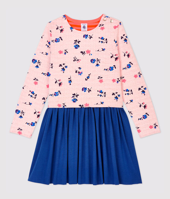 Robe manches longues coton et tubique enfant fille blanc MARSHMALLOW/blanc MULTICO