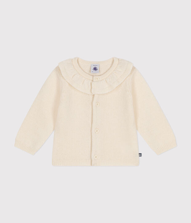 Cardigan met kraagje, deels gebreid met wol ecru