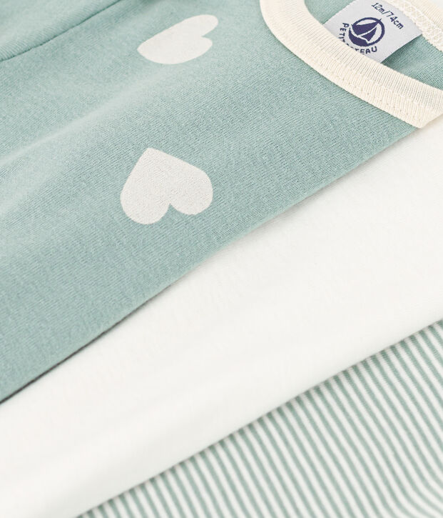 Lot de 3 bodies manches longues coeurs b&eacute;b&eacute; en coton multicouleur