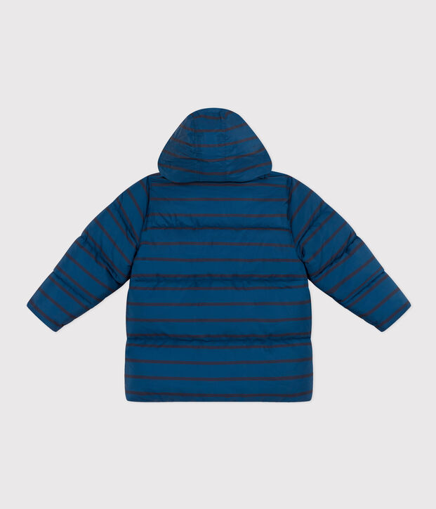 Donsjack met oprolbare capuchon blauw/blauw