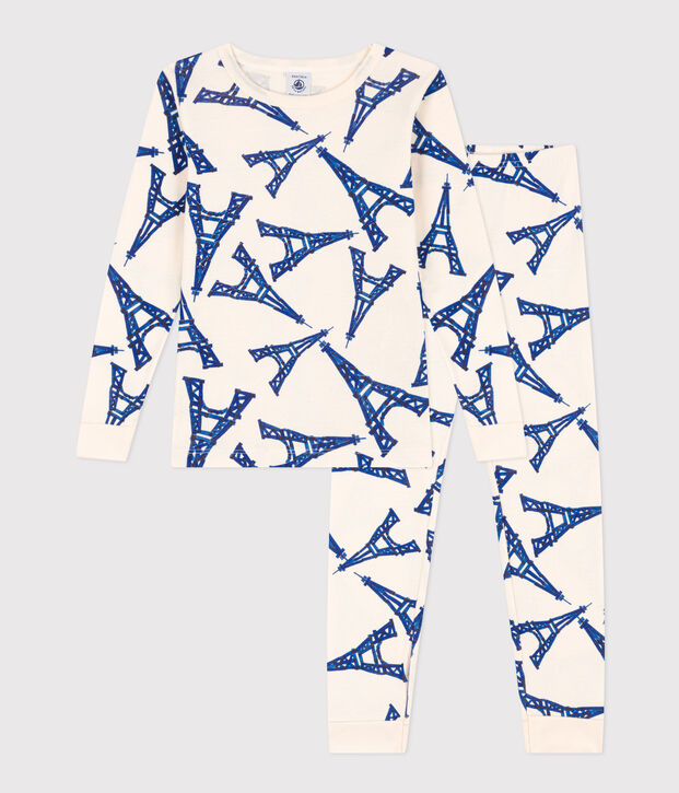 Aansluitende katoenen pyjama voor meisjes/jongens ecru/multicouleur