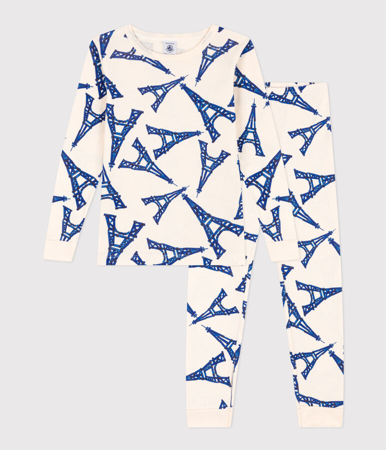 Pyjama ajust&eacute; en coton enfant &eacute;cru/multicouleur