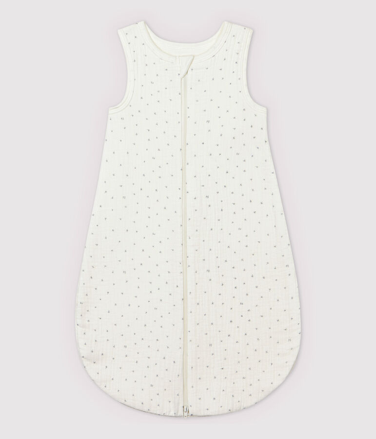 Witte babytrappelzak met sterren van biologisch katoenen laagjesstof wit/grijs