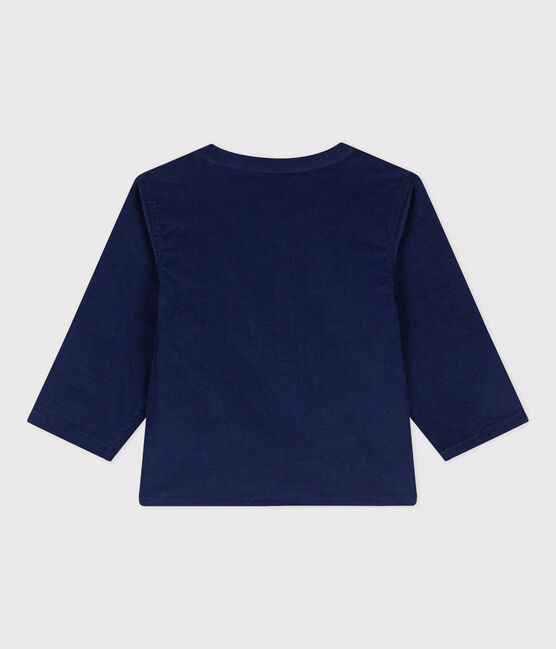 Babyhemdje met lange mouwen van extra dun velours BLEU FONCE