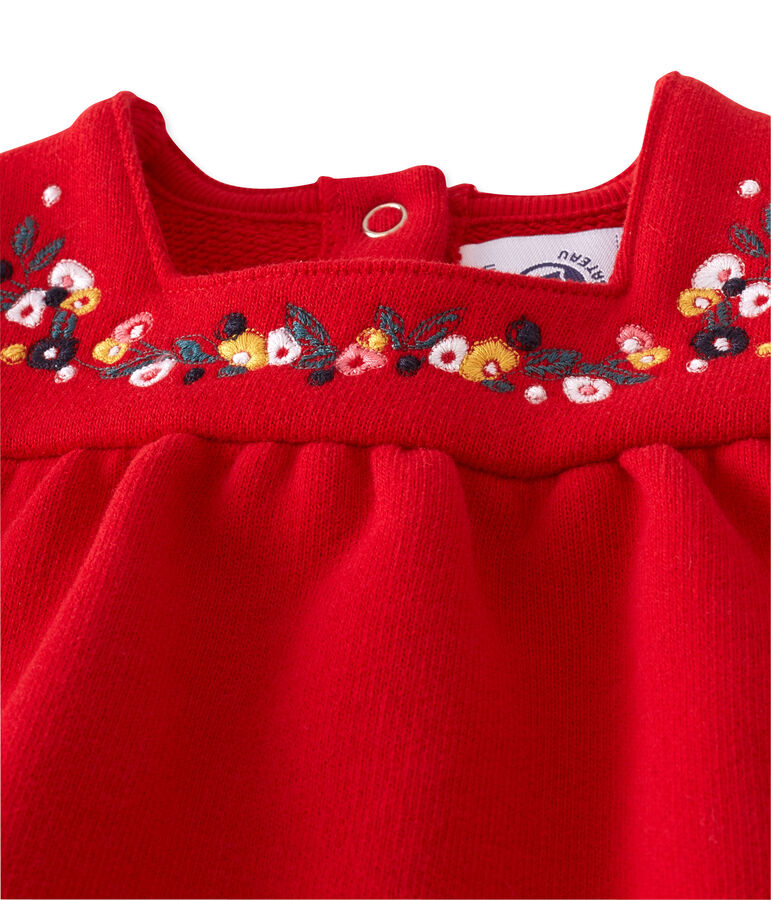 Robe b&eacute;b&eacute; fille en molleton brod&eacute; rouge
