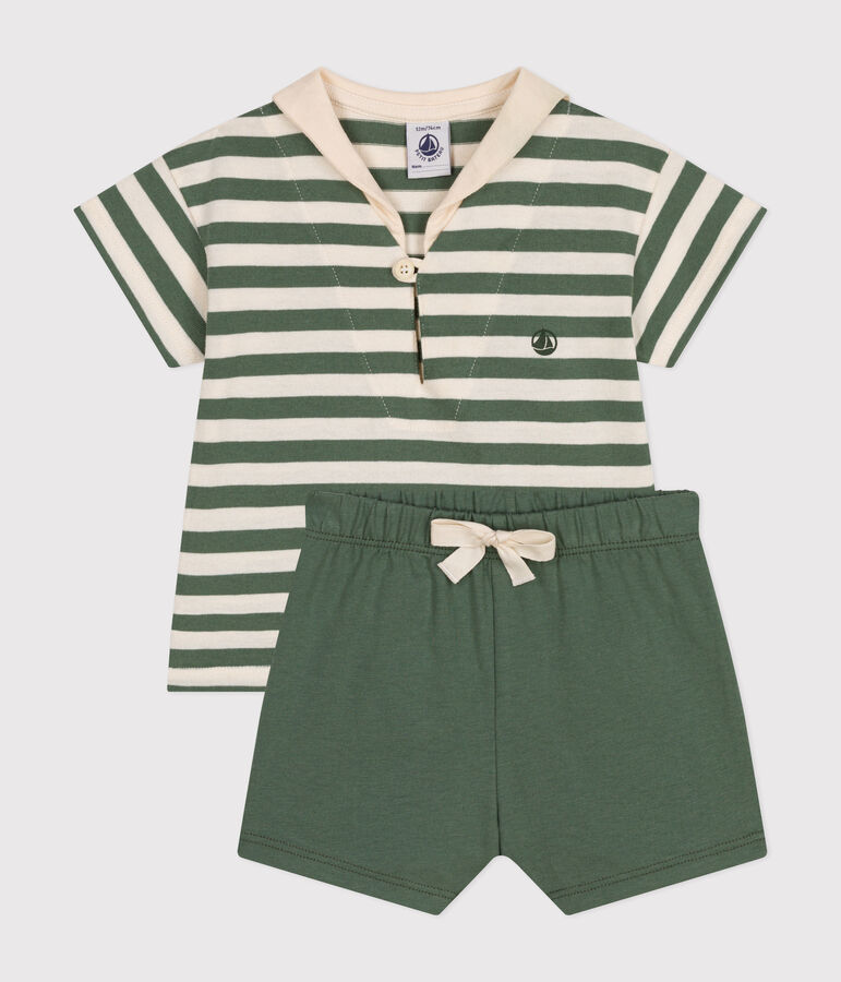 Ensemble tee-shirt et short en jersey b&eacute;b&eacute; vert/&eacute;cru