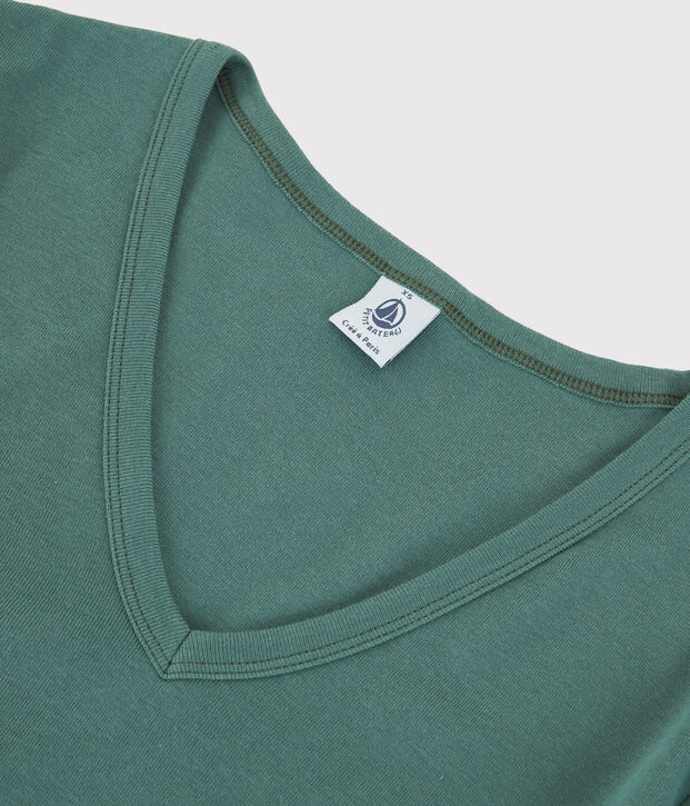 Iconisch katoenen Dames t-shirt met V-hals groen