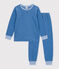 Pyjama enfant en velours c&ocirc;tel&eacute; uni bleu