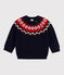 Gebreide jacquard trui in wol en katoen voor baby's blauw SMOKING/wit MULTICO