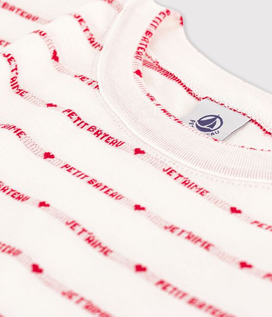 L'ICONIQUE, dames-T-shirt met ronde hals in biokatoen wit MARSHMALLOW/rood TERKUIT