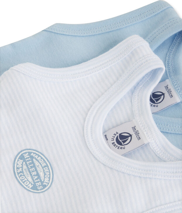 Lot de 2 bodies b&eacute;b&eacute; gar&ccedil;on sans manches uni/milleraies lot .