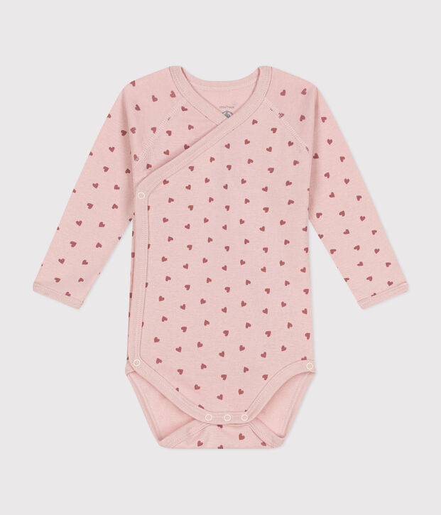 Katoenen overslagbody met lange mouwen voor baby's roze/roze