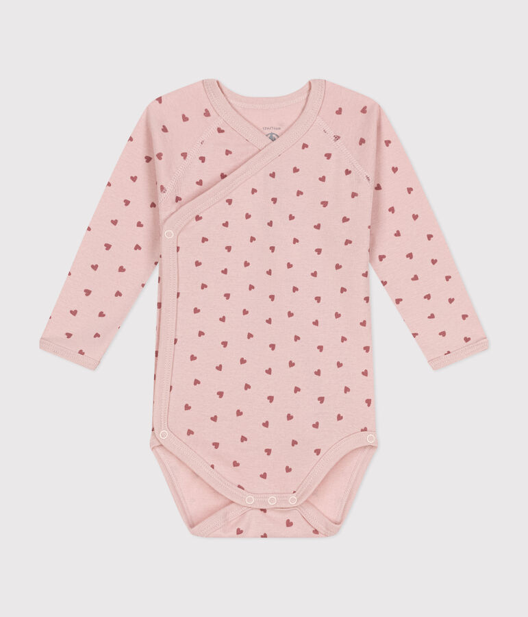 Katoenen overslagbody met lange mouwen voor baby's roze/roze