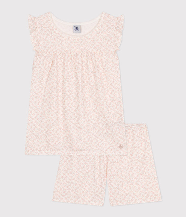 Katoenen pyjamashort met bloemenprint voor kinderen wit/roze