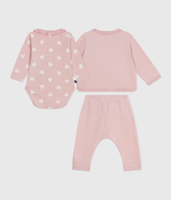 Tweedelige cadeauset voor baby's van met hartjesprint van fluweel roze JOLI