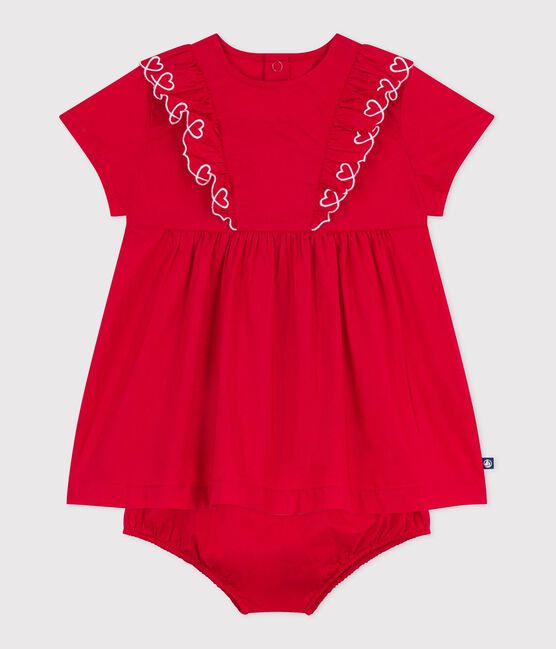 Effen katoenen babyjurkje met korte mouwen met bloomer rood TERKUIT