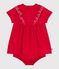 Effen katoenen babyjurkje met korte mouwen met bloomer rood TERKUIT