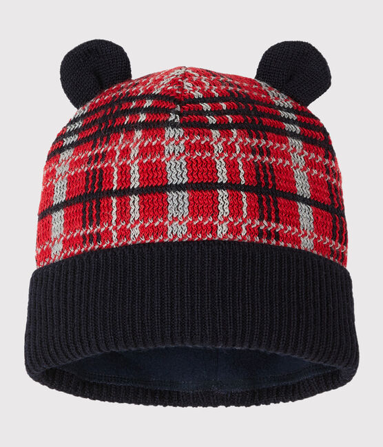Bonnet bébé garçon doublé polaire rouge TERKUIT/blanc MULTICO