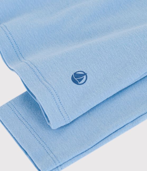 Dames-T-shirt van effen katoen met lange mouwen blauw FLO