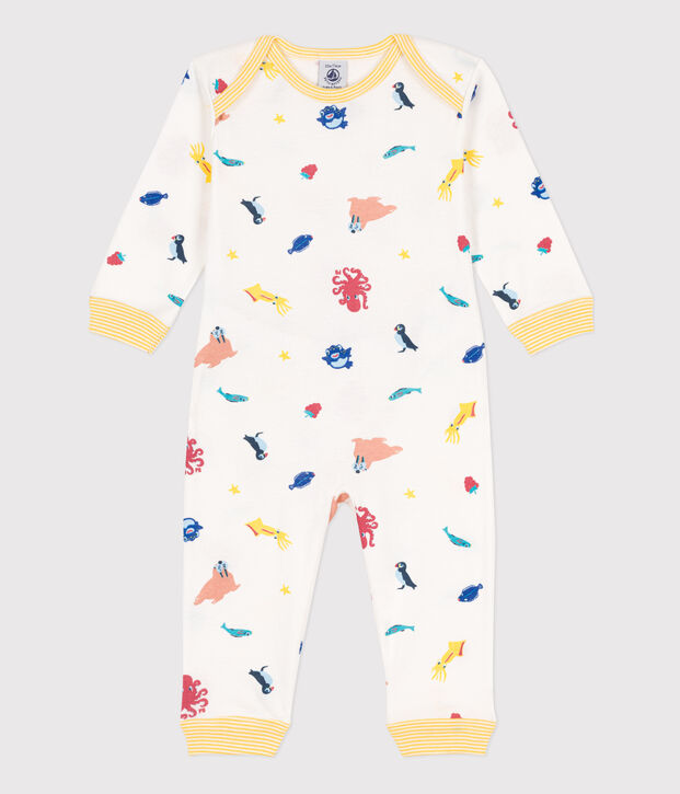 Dors-bien sans boutons-pression et sans pieds animaux marins en coton blanc/multicouleur