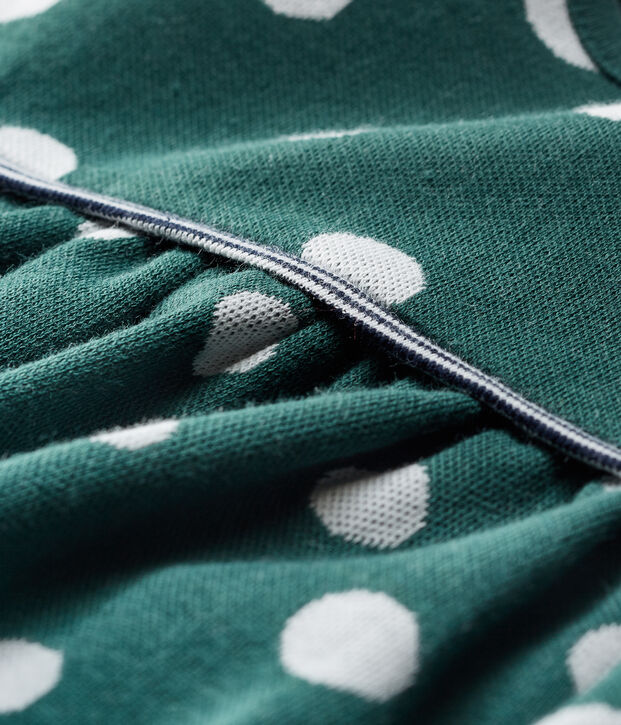 Jurk met lange mouwen en stippen babymeisje groen/wit