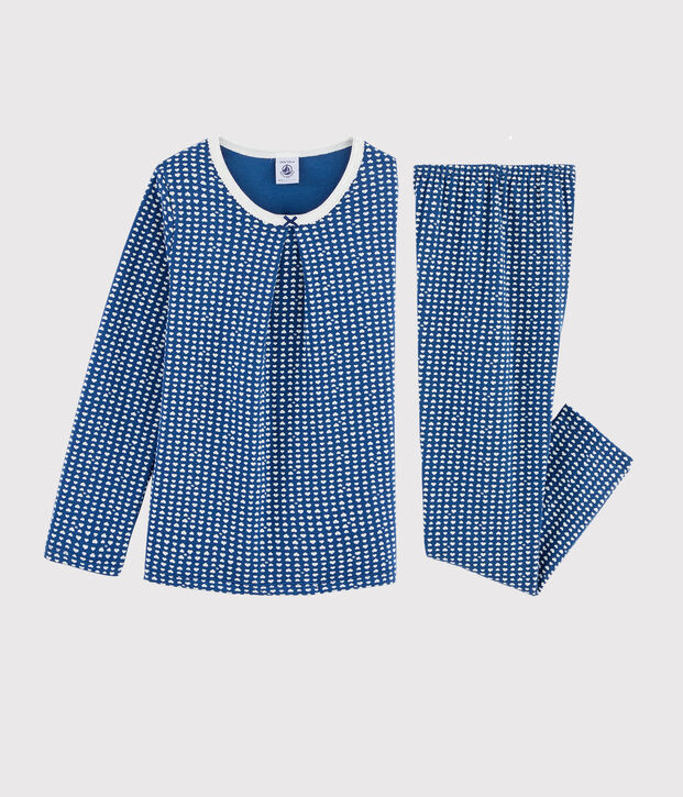 Meisjespyjama van tubic met hartjesprint blauw/wit