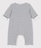 Lange gestreepte playsuit van biokatoen voor baby's wit MARSHMALLOW/blauw SMOKING