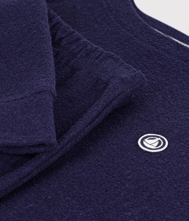 Pyjama femme en coton &eacute;ponge uni bleu marine