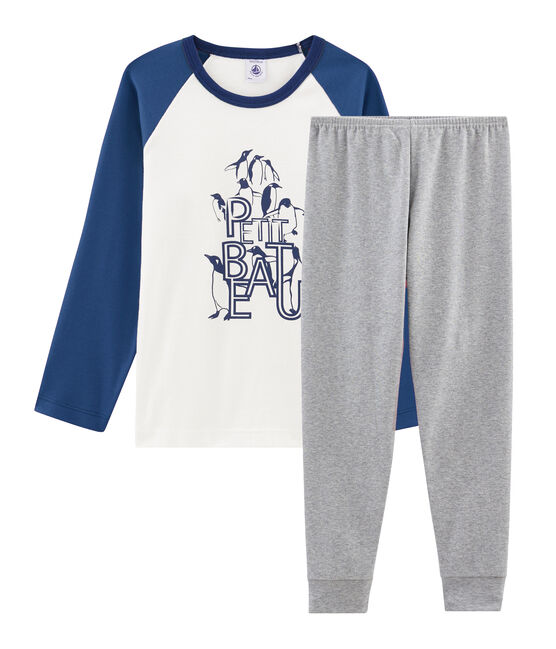Pyjama petit garçon en côte gris SUBWAY/blanc MULTICO