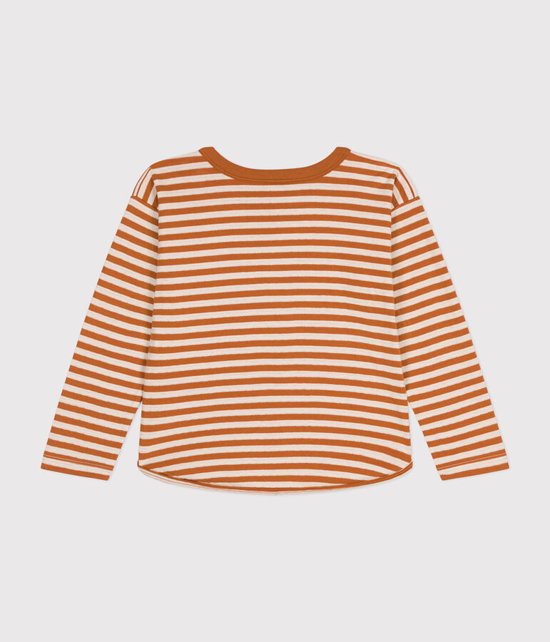 Tee-shirt manches longues ray&eacute; en tubique enfant marron/&eacute;cru