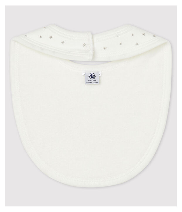 Bavoir blanc &agrave; &eacute;toiles b&eacute;b&eacute; en coton biologique blanc/gris