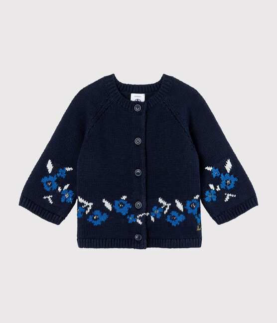 Cardigan babymeisje van tricot wol en katoen blauw SMOKING/wit MULTICO