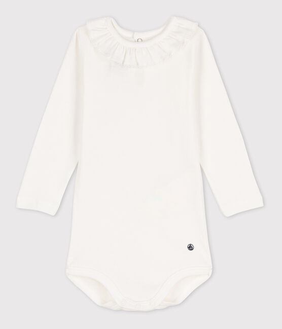 Body manches longues à collerette en coton bébé blanc MARSHMALLOW