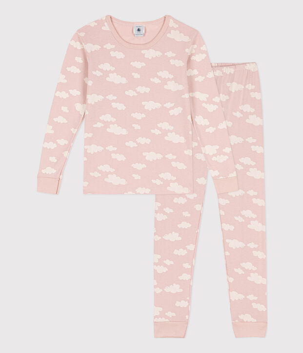 Aansluitende pyjama van katoen voor meisjes roze/wit