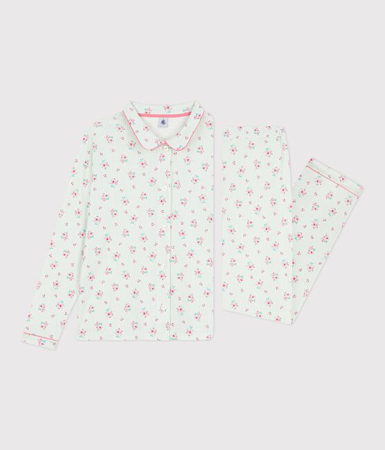 Pyjama boutonné femme en coton imprimé blanc MARSHMALLOW/blanc MULTICO