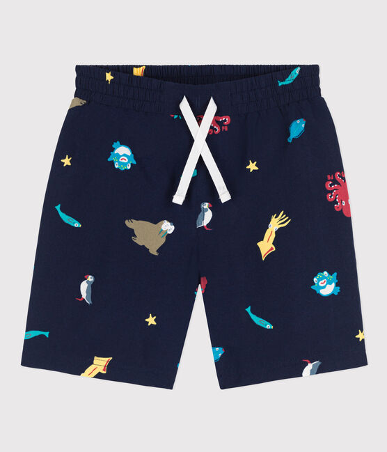 Gerecycleerde zwemshort met print voor jongens blauw MEDIEVAL/wit MULTICO