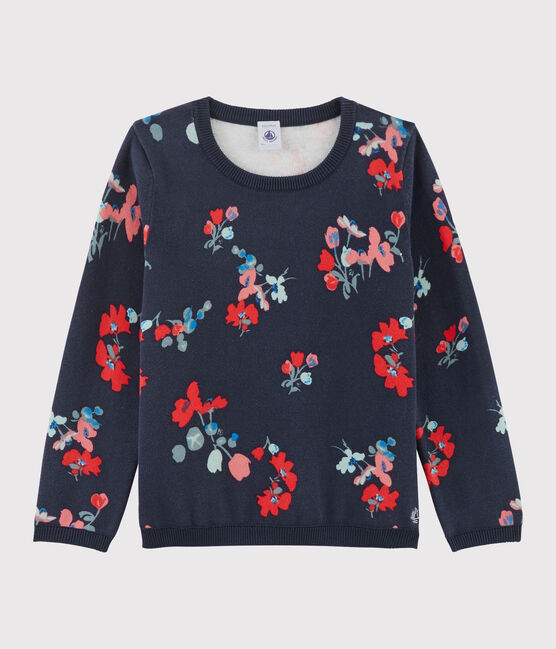 Pull en coton enfant fille bleu SMOKING/blanc MULTICO