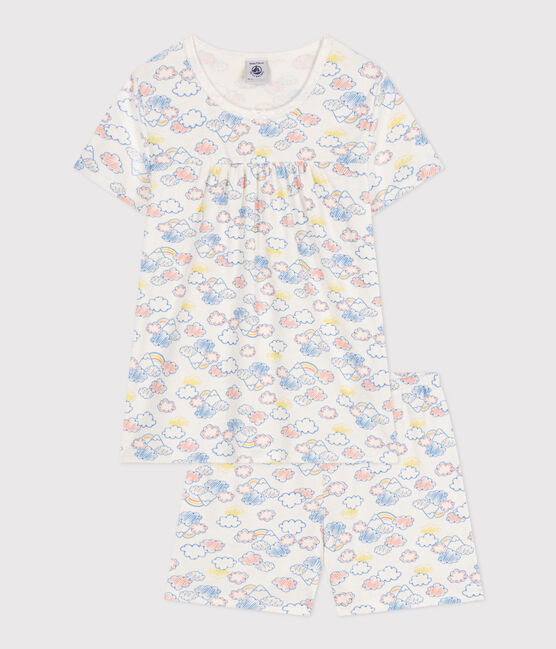 Katoenen pyjamashort met regenboogprint voor kinderen wit MARSHMALLOW/wit MULTICO