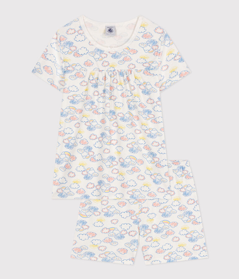 Pyjama short imprim&eacute; arc-en-ciel en coton enfant blanc/multicouleur