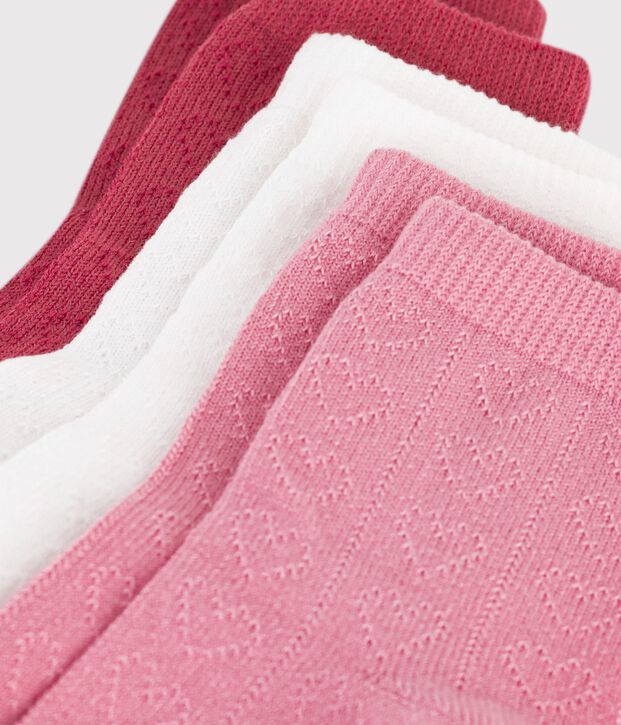Setje van drie paar katoenen babysokken met hartjes in ajour multicouleur