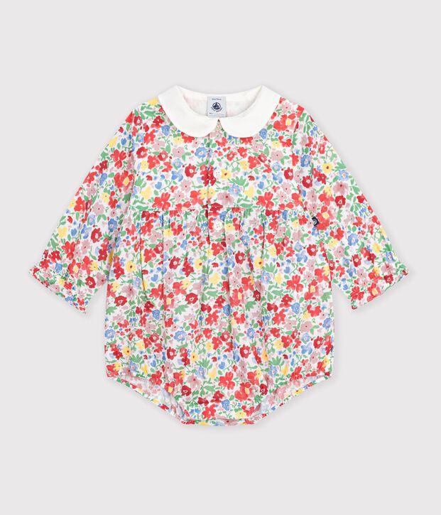 Combinaison courte b&eacute;b&eacute; en coton imprim&eacute;e &agrave; fleurs blanc/multicouleur