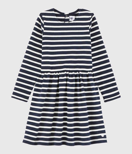 Robe manches longues enfant fille bleu SMOKING/blanc MARSHMALLOW