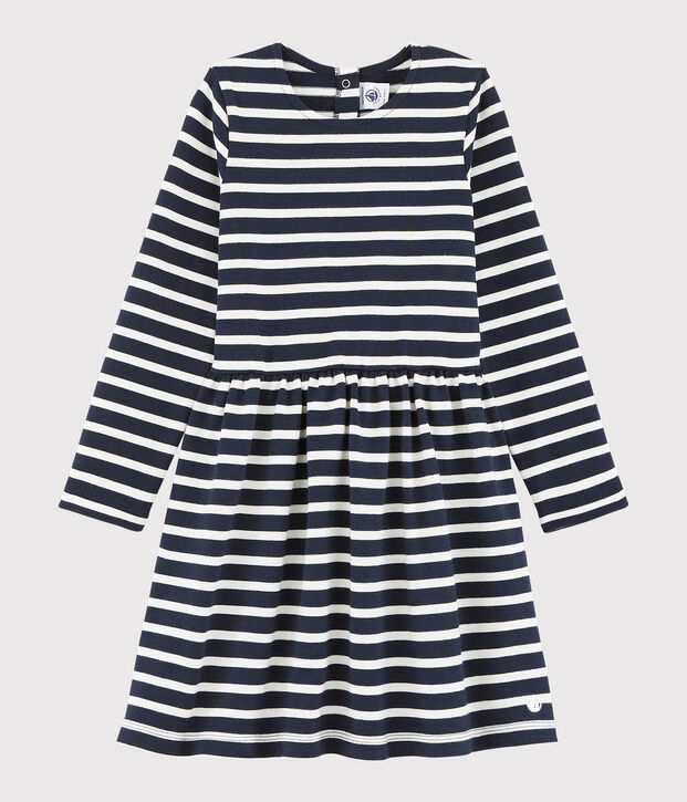 Robe manches longues enfant fille bleu/blanc
