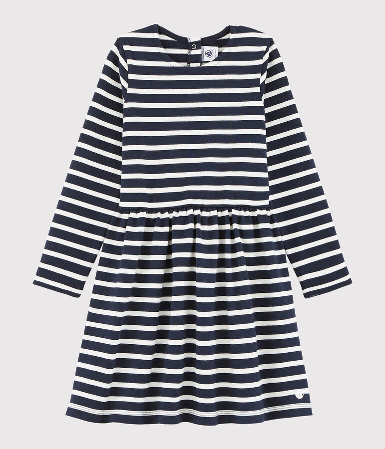 Robe manches longues enfant fille bleu/blanc