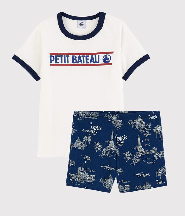 Pyjacourt toile de jouy Paris petit gar&ccedil;on en coton bleu/multicouleur