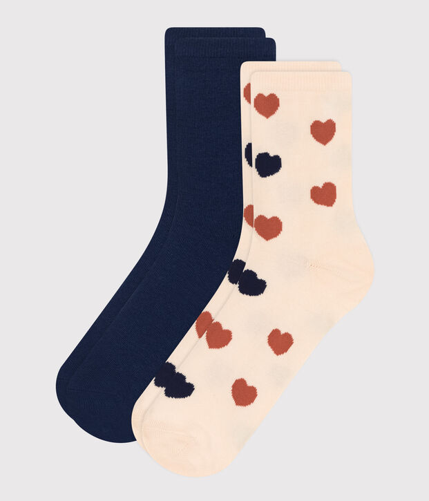 2 paires de chaussettes en coton imprim&eacute;es femme multicouleur