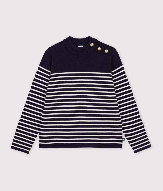 Pull esprit marin femme en laine et coton &agrave; rayures bleu/blanc