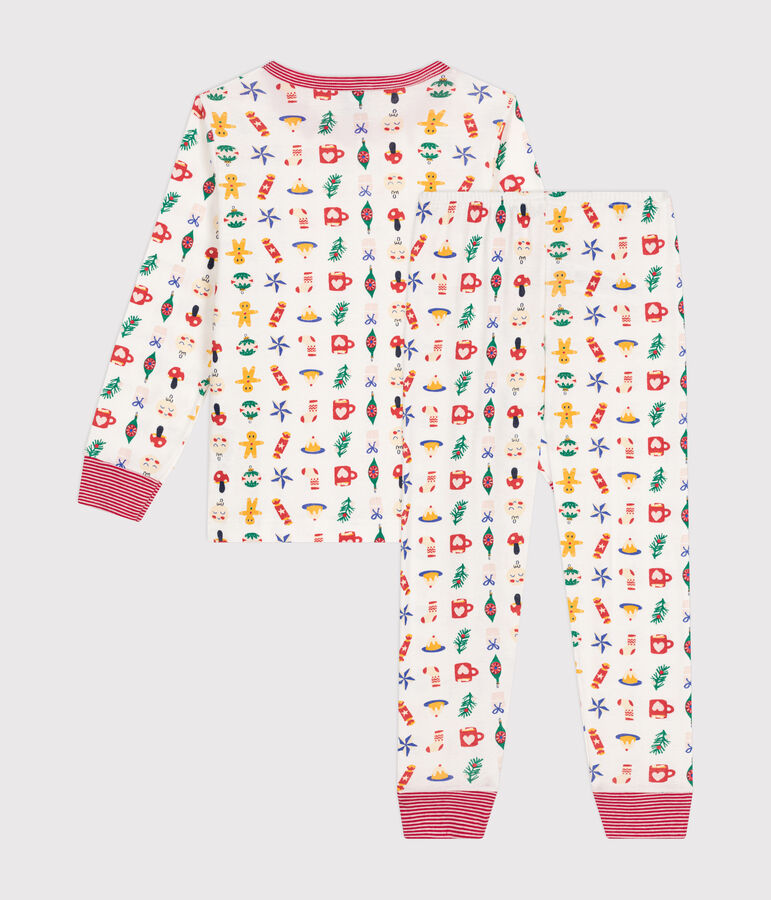 Katoenen kinderpyjama met kerstprint wit/multicouleur